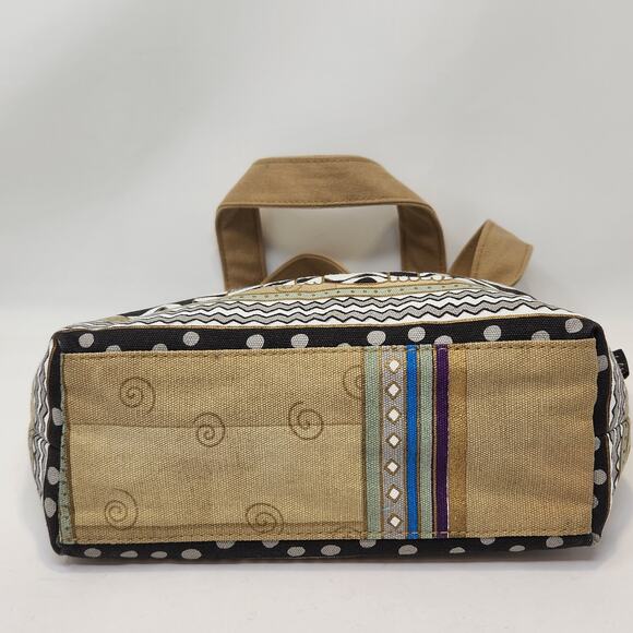 Laurel Burch 3 Cats Brown Green Small Canvas Tote Bag Purse Folk Art Feline - Picture 2 of 7